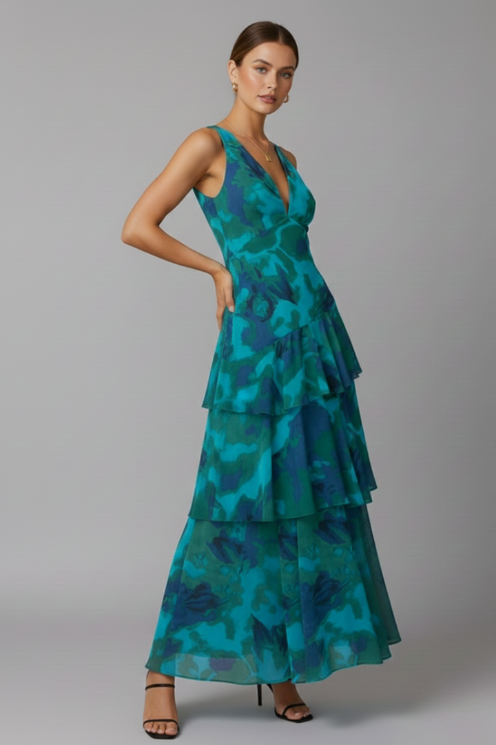 Portia | V-Neck Tiered Maxi Dress