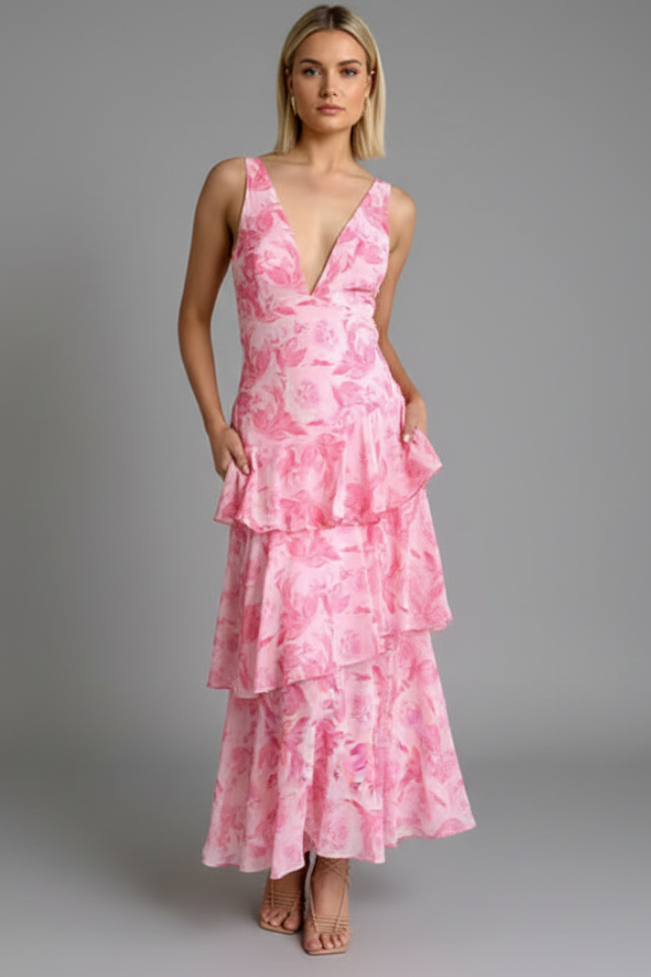 Portia | V-Neck Tiered Maxi Dress