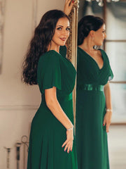 Prudence | Empire Waist Prom Dress with Flutter Sleeves