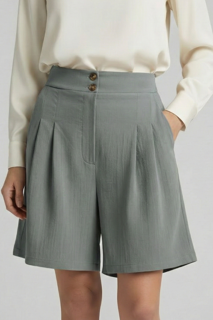 Quinn | High Waist Pleated Tailored Shorts