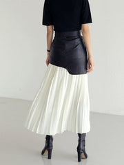 Rosalie | Asymmetric Pleated Faux Leather Maxi Skirt