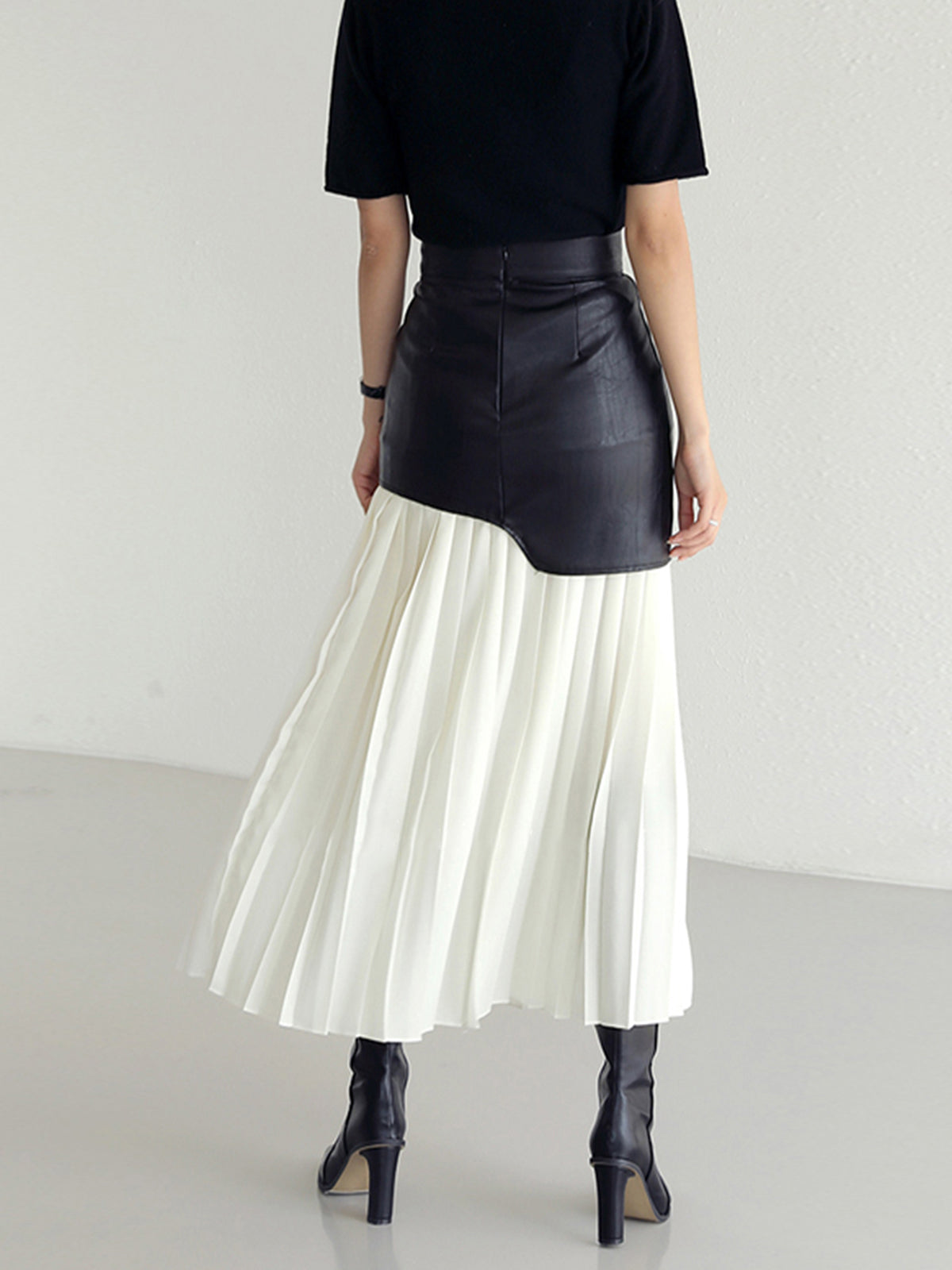 Rosalie | Asymmetric Pleated Faux Leather Maxi Skirt