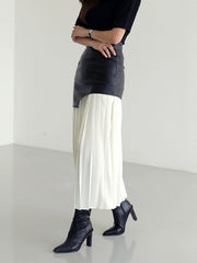 Rosalie | Asymmetric Pleated Faux Leather Maxi Skirt