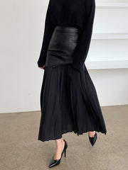 Rosalie | Asymmetric Pleated Faux Leather Maxi Skirt
