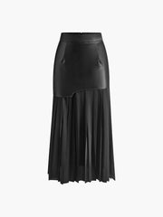 Rosalie | Asymmetric Pleated Faux Leather Maxi Skirt