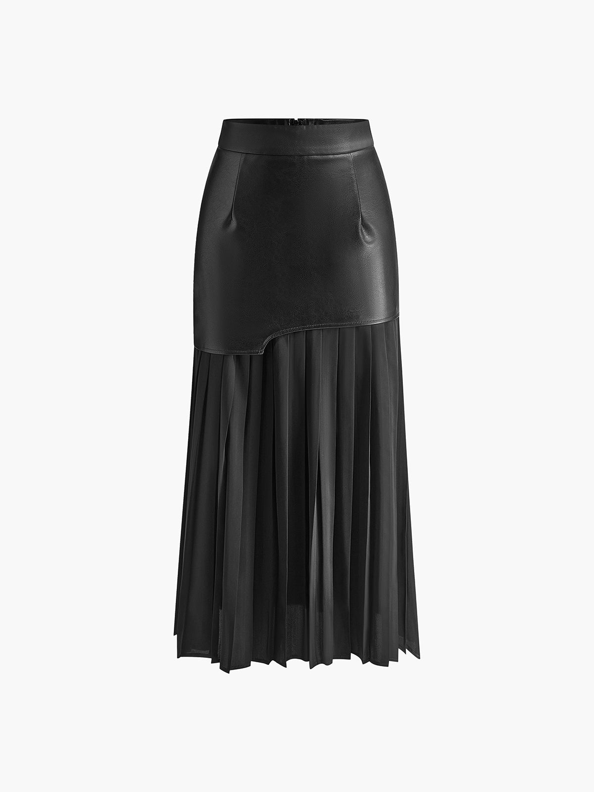 Rosalie | Asymmetric Pleated Faux Leather Maxi Skirt