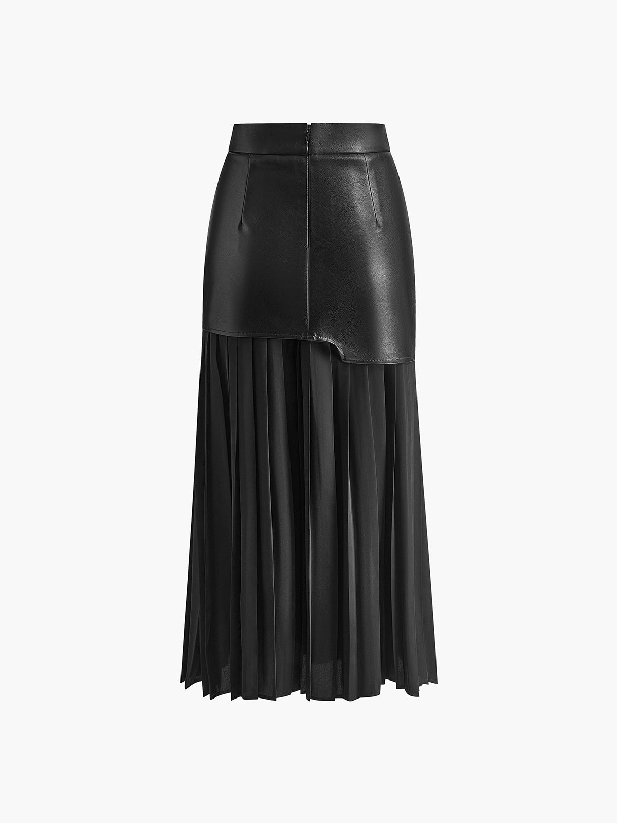 Rosalie | Asymmetric Pleated Faux Leather Maxi Skirt