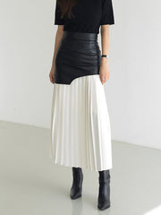 Rosalie | Asymmetric Pleated Faux Leather Maxi Skirt