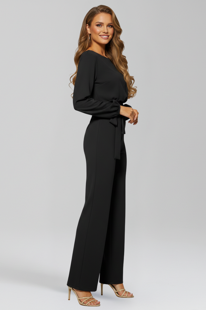 Rosamund | Classic Fit Tie-Waist Round Neck Jumpsuit