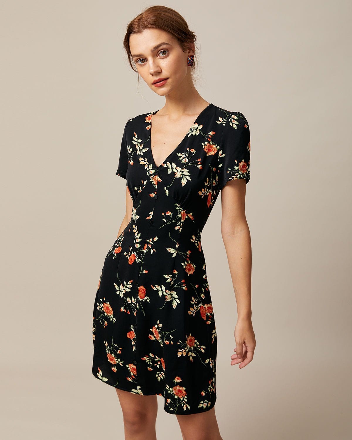 Ruth | V Neck Floral Button-Up Summer Mini Dress