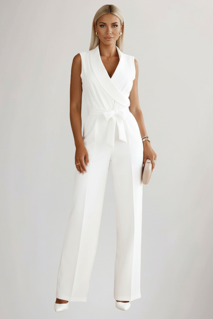 Sabine | Sleeveless V-Neck Tie-Waist Jumpsuit