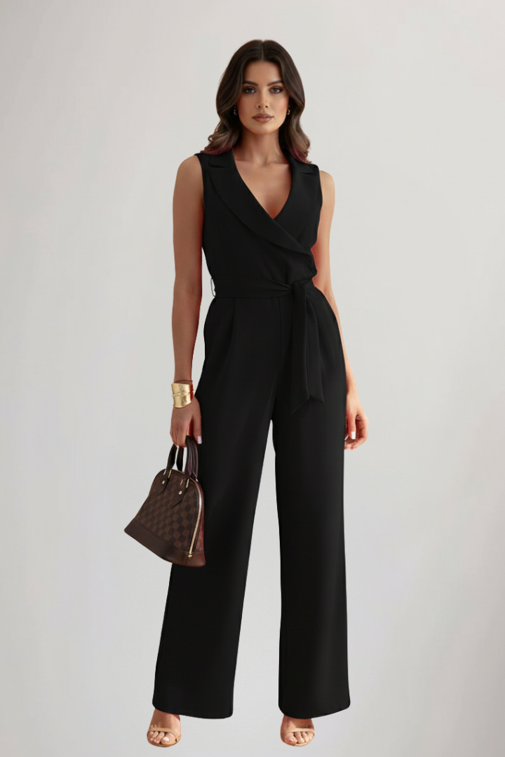 Sabine | Sleeveless V-Neck Tie-Waist Jumpsuit
