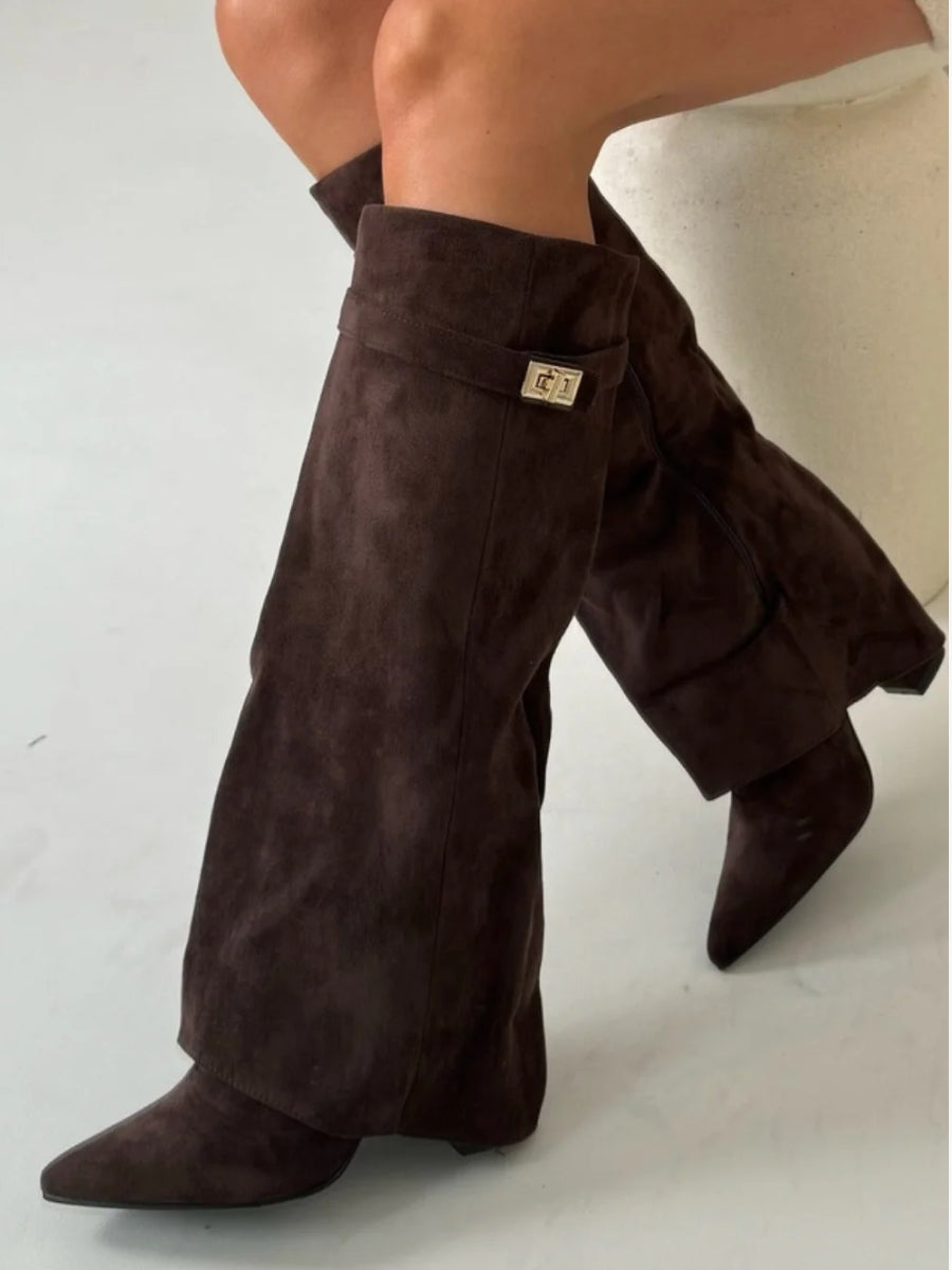 Simone | Flared Shaft Knee High Pointed Toe Boots