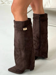 Simone | Flared Shaft Knee High Pointed Toe Boots