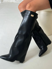 Simone | Flared Shaft Knee High Pointed Toe Boots