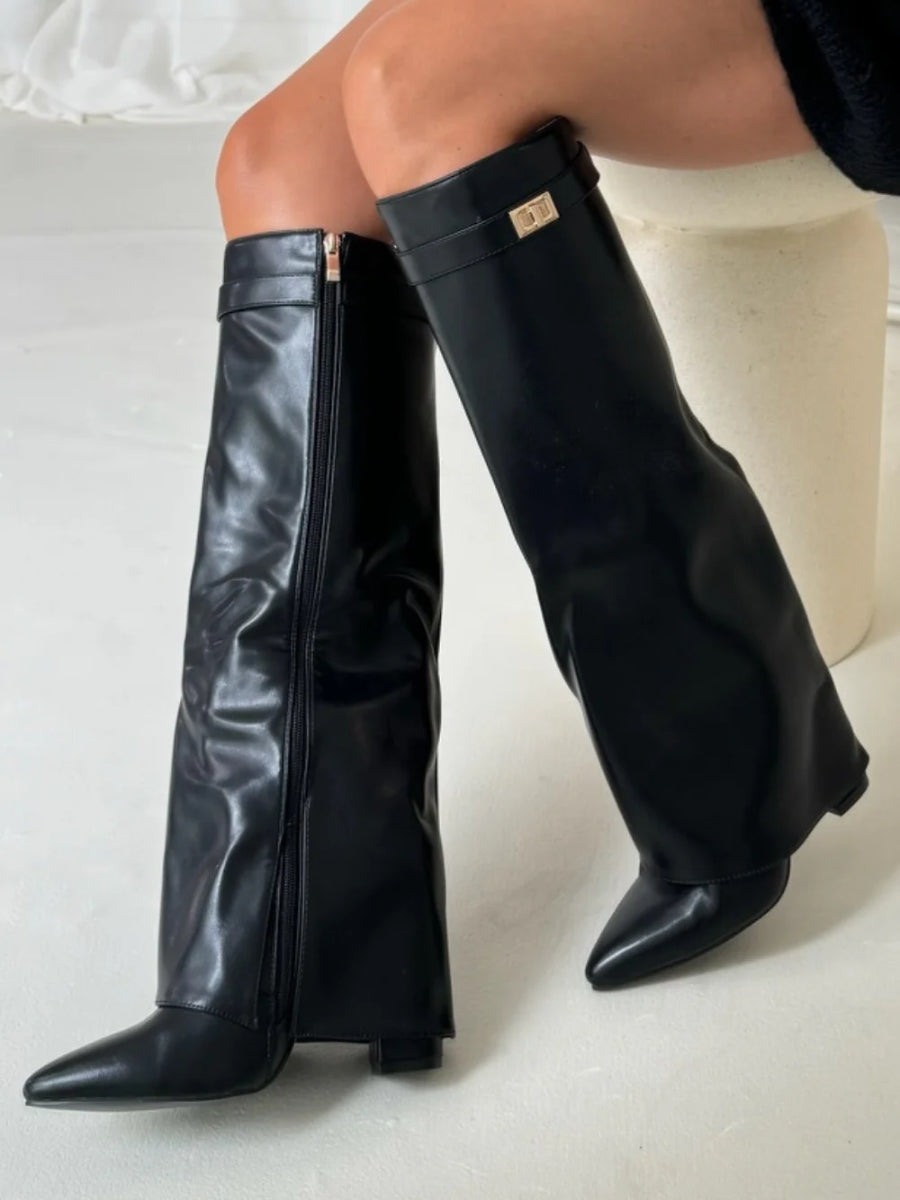 Simone | Flared Shaft Knee High Pointed Toe Boots