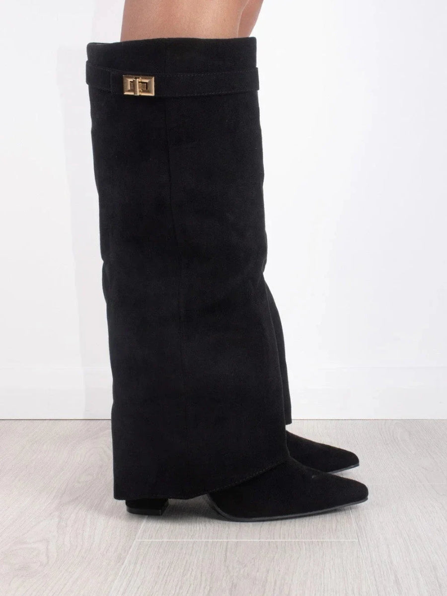 Simone | Flared Shaft Knee High Pointed Toe Boots