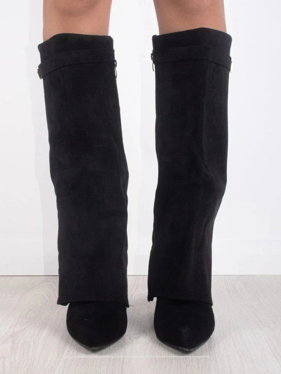 Simone | Flared Shaft Knee High Pointed Toe Boots