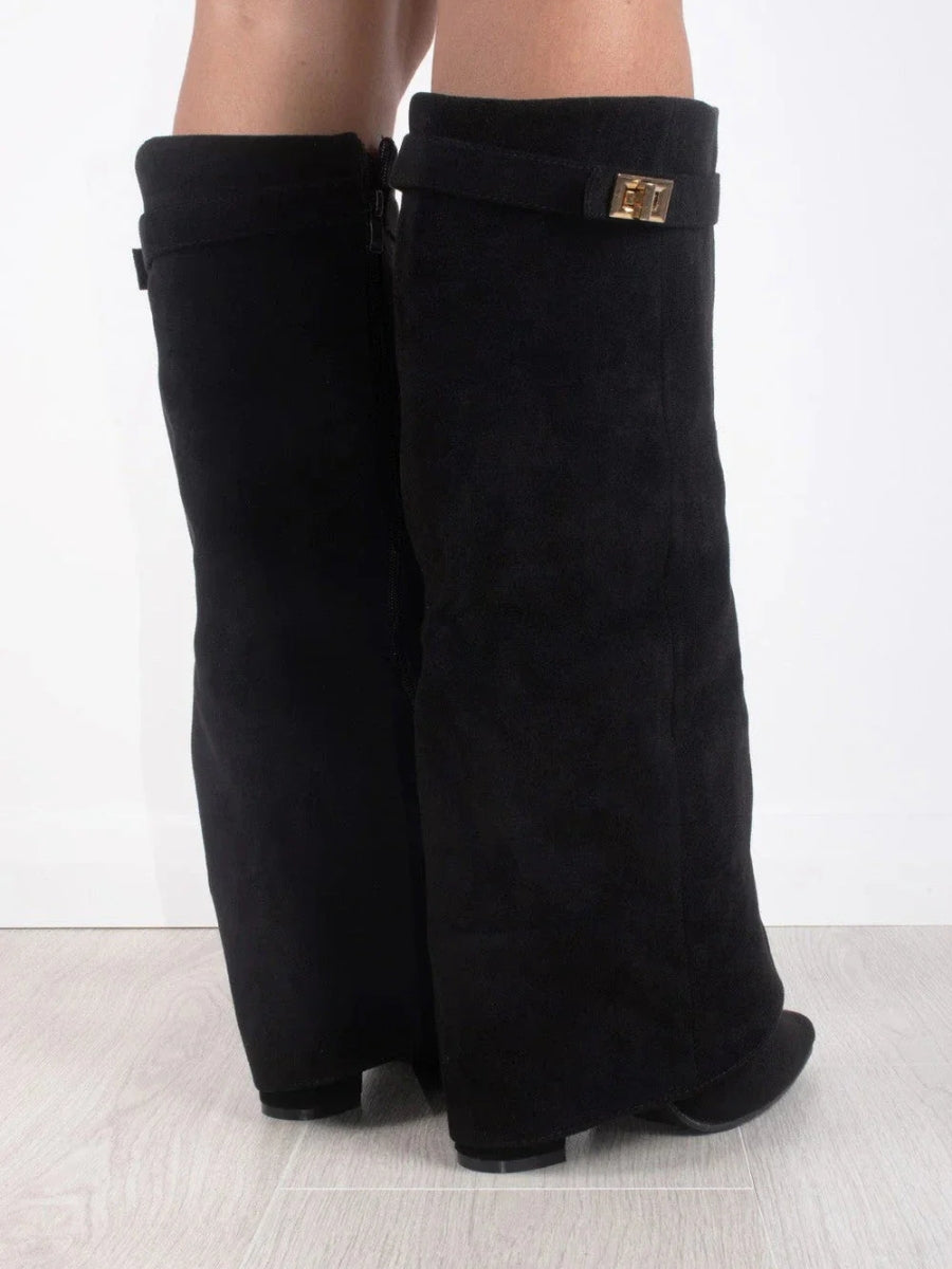 Simone | Flared Shaft Knee High Pointed Toe Boots