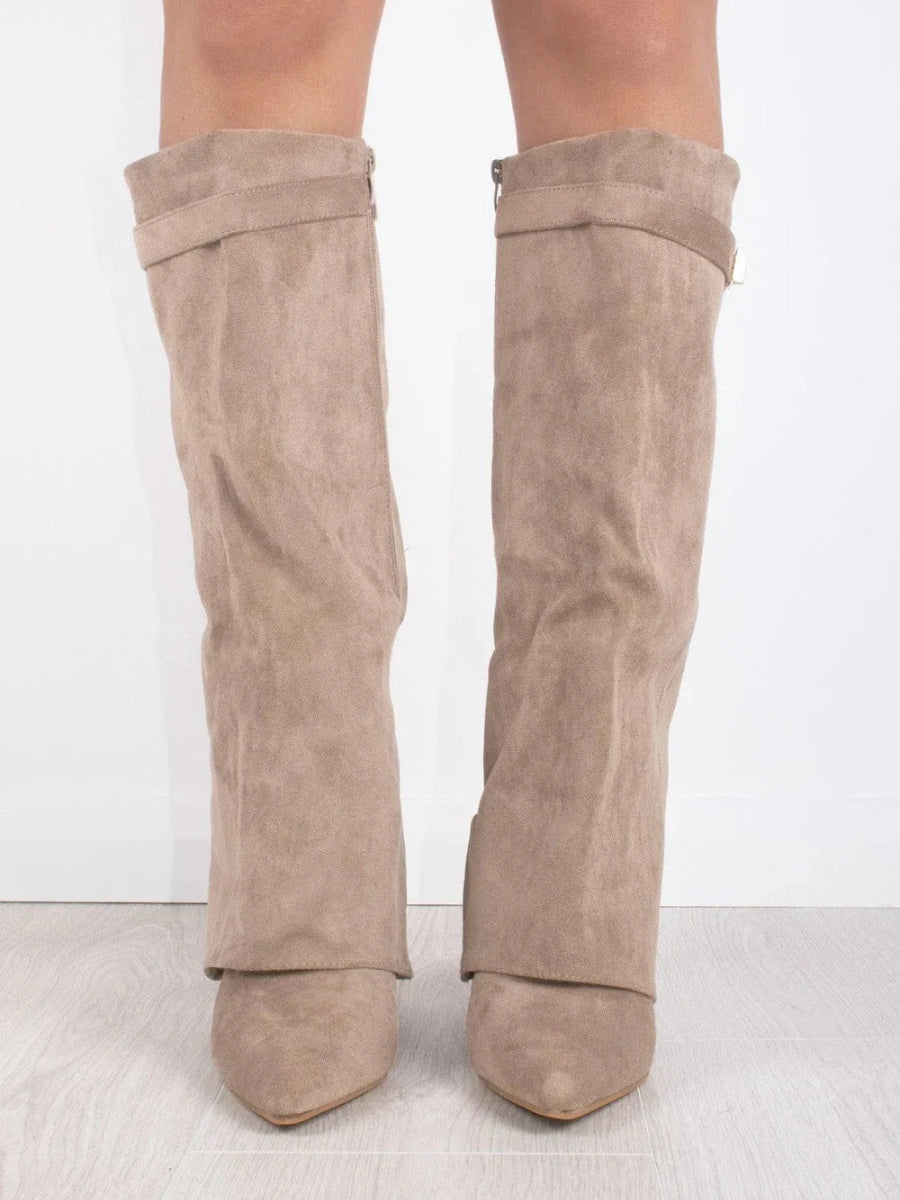 Simone | Flared Shaft Knee High Pointed Toe Boots
