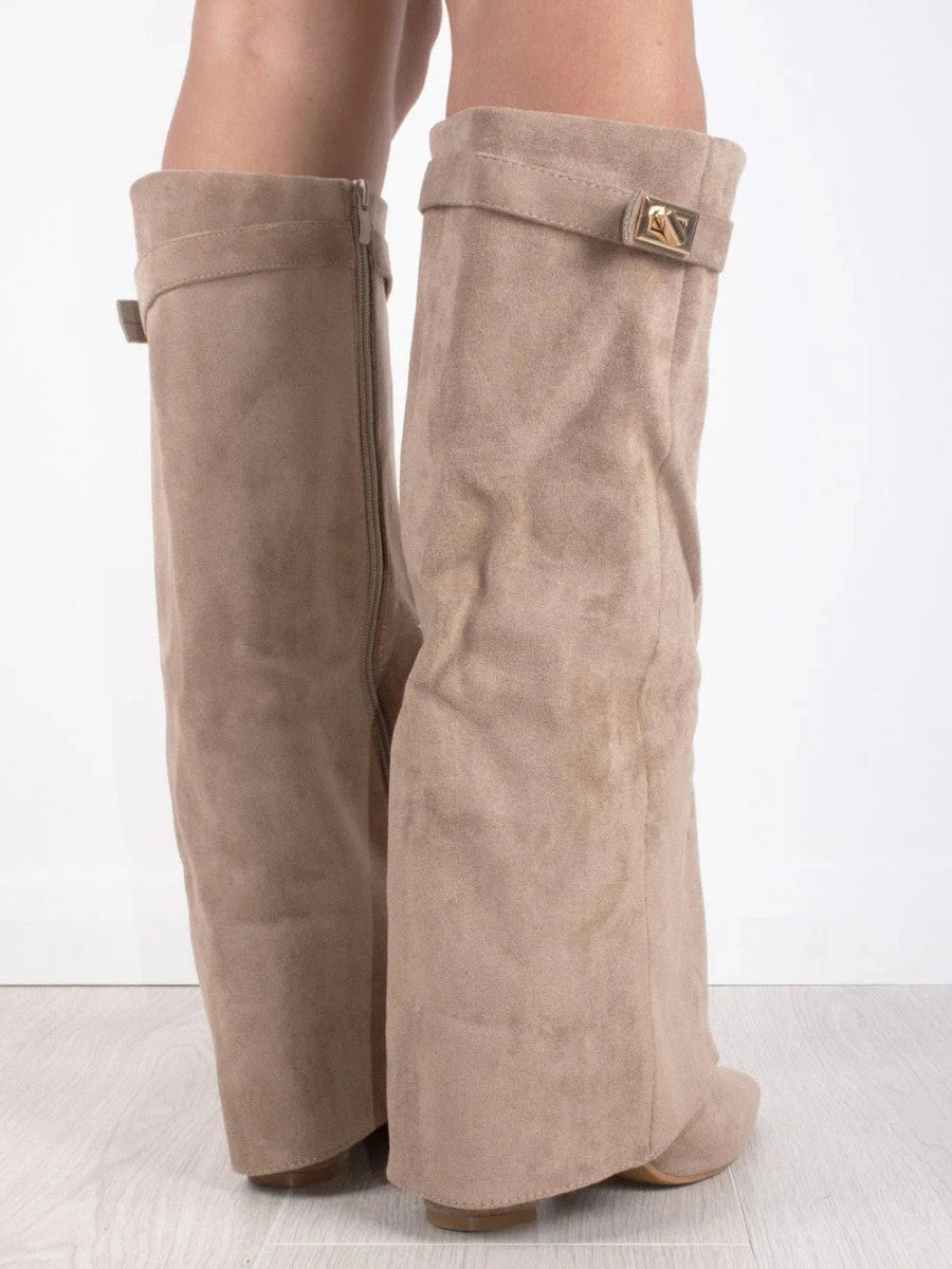 Simone | Flared Shaft Knee High Pointed Toe Boots