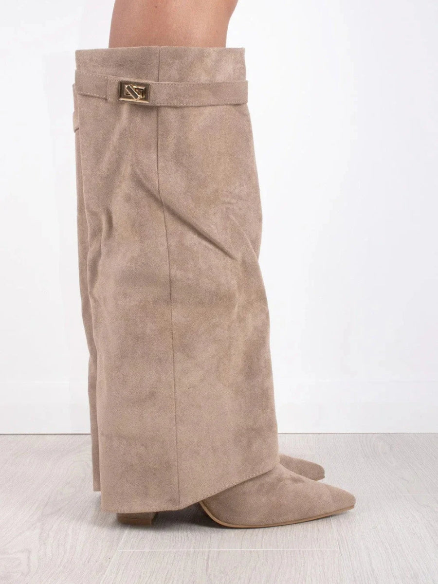 Simone | Flared Shaft Knee High Pointed Toe Boots