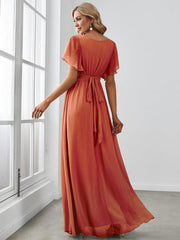 Stella | A-Line Fit V-Neck Flutter Sleeve Bridesmaid Dress