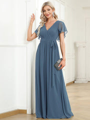 Stella | A-Line Fit V-Neck Flutter Sleeve Bridesmaid Dress