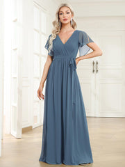 Stella | A-Line Fit V-Neck Flutter Sleeve Bridesmaid Dress