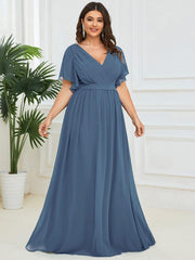 Stella | A-Line Fit V-Neck Flutter Sleeve Bridesmaid Dress