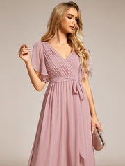 Stella | A-Line Fit V-Neck Flutter Sleeve Bridesmaid Dress