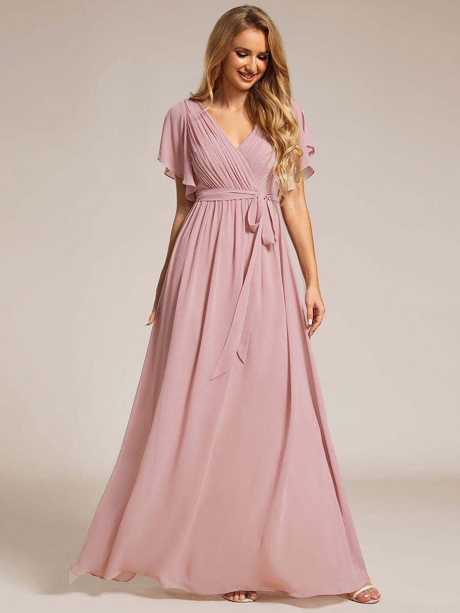 Stella | A-Line Fit V-Neck Flutter Sleeve Bridesmaid Dress