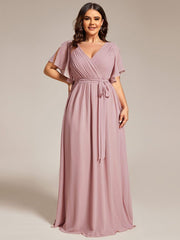 Stella | A-Line Fit V-Neck Flutter Sleeve Bridesmaid Dress