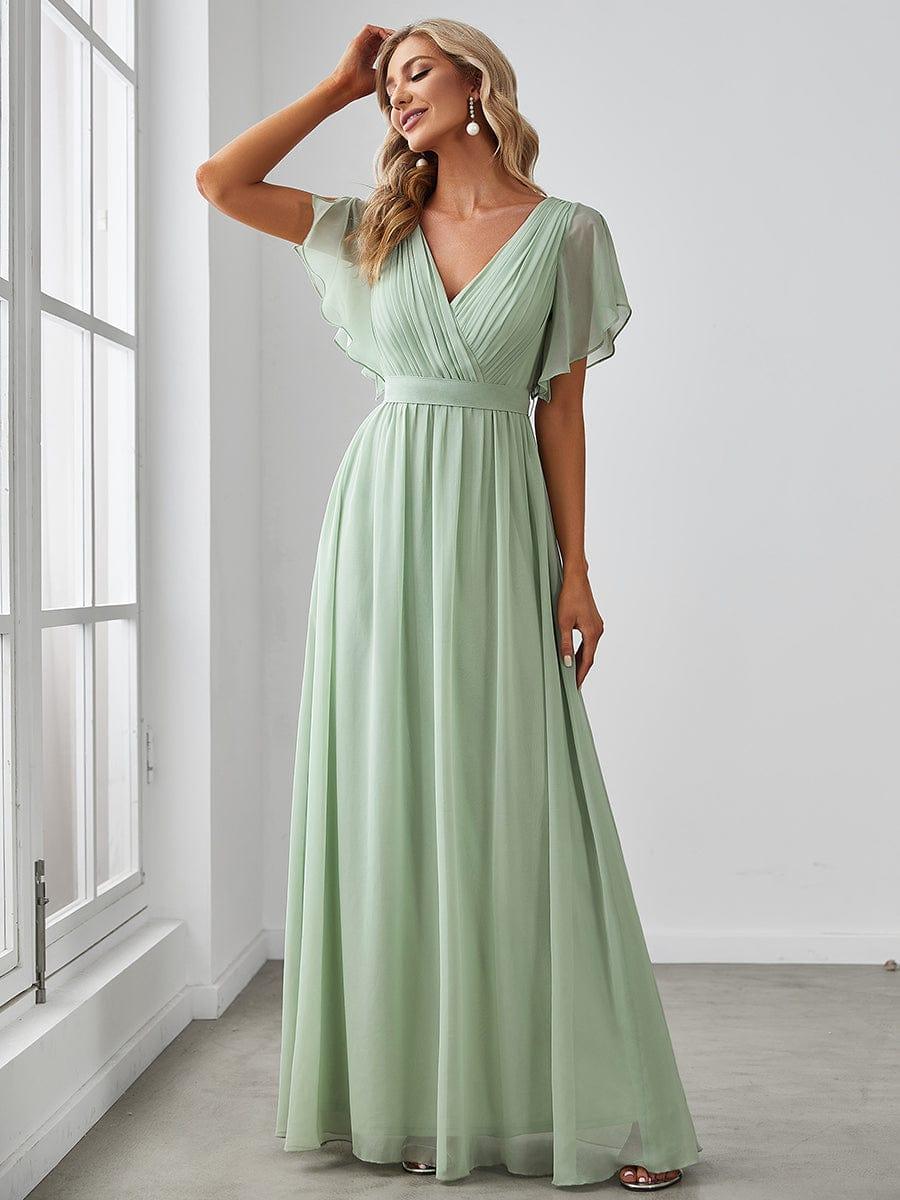 Stella | A-Line Fit V-Neck Flutter Sleeve Bridesmaid Dress