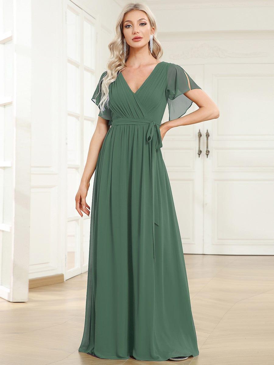 Stella | A-Line Fit V-Neck Flutter Sleeve Bridesmaid Dress