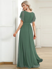 Stella | A-Line Fit V-Neck Flutter Sleeve Bridesmaid Dress