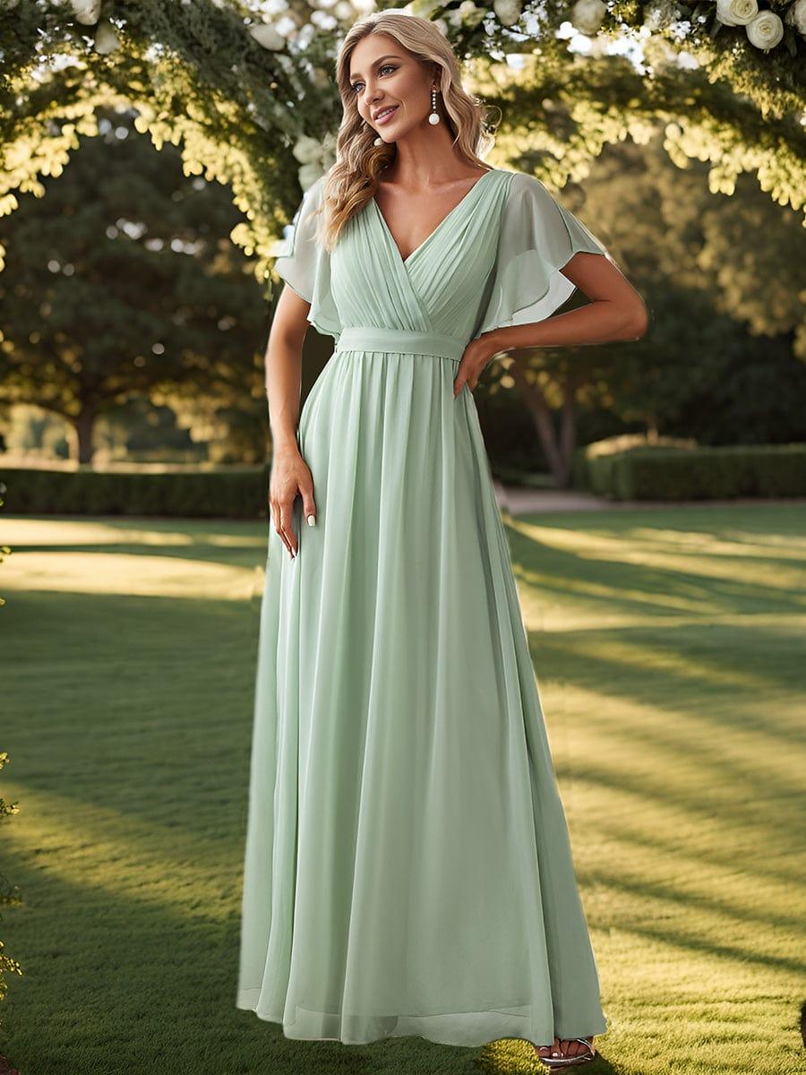 Stella | A-Line Fit V-Neck Flutter Sleeve Bridesmaid Dress
