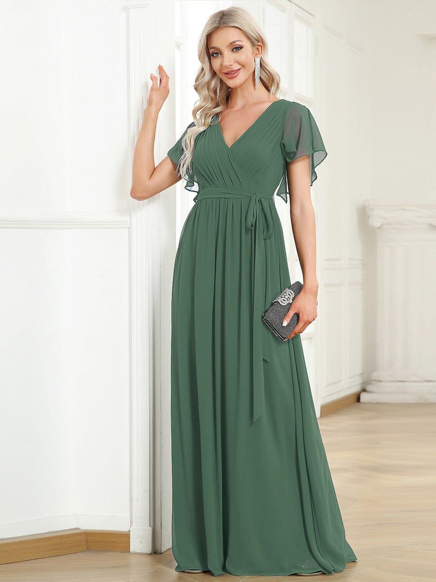 Stella | A-Line Fit V-Neck Flutter Sleeve Bridesmaid Dress