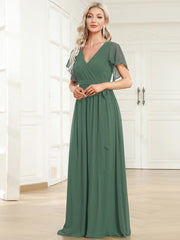 Stella | A-Line Fit V-Neck Flutter Sleeve Bridesmaid Dress