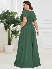 Stella | A-Line Fit V-Neck Flutter Sleeve Bridesmaid Dress
