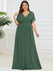Stella | A-Line Fit V-Neck Flutter Sleeve Bridesmaid Dress