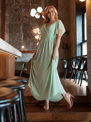 Stella | A-Line Fit V-Neck Flutter Sleeve Bridesmaid Dress