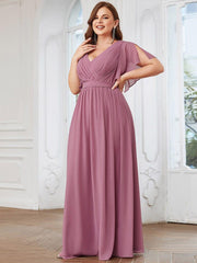 Stella | A-Line Fit V-Neck Flutter Sleeve Bridesmaid Dress