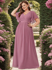Stella | A-Line Fit V-Neck Flutter Sleeve Bridesmaid Dress