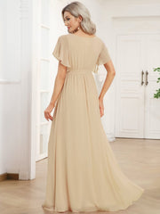 Stella | A-Line Fit V-Neck Flutter Sleeve Bridesmaid Dress