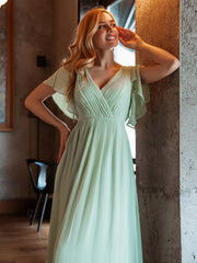 Stella | A-Line Fit V-Neck Flutter Sleeve Bridesmaid Dress