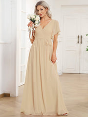 Stella | A-Line Fit V-Neck Flutter Sleeve Bridesmaid Dress