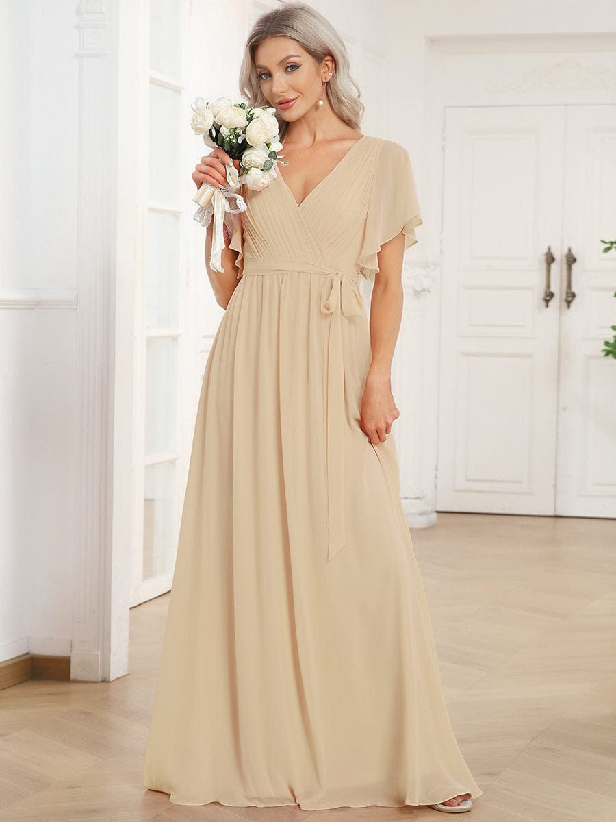 Stella | A-Line Fit V-Neck Flutter Sleeve Bridesmaid Dress