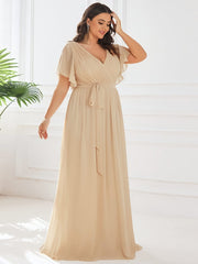 Stella | A-Line Fit V-Neck Flutter Sleeve Bridesmaid Dress
