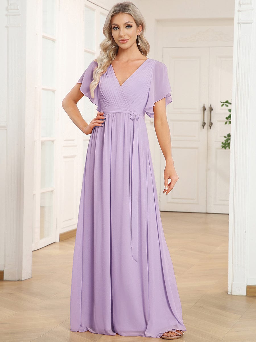Stella | A-Line Fit V-Neck Flutter Sleeve Bridesmaid Dress